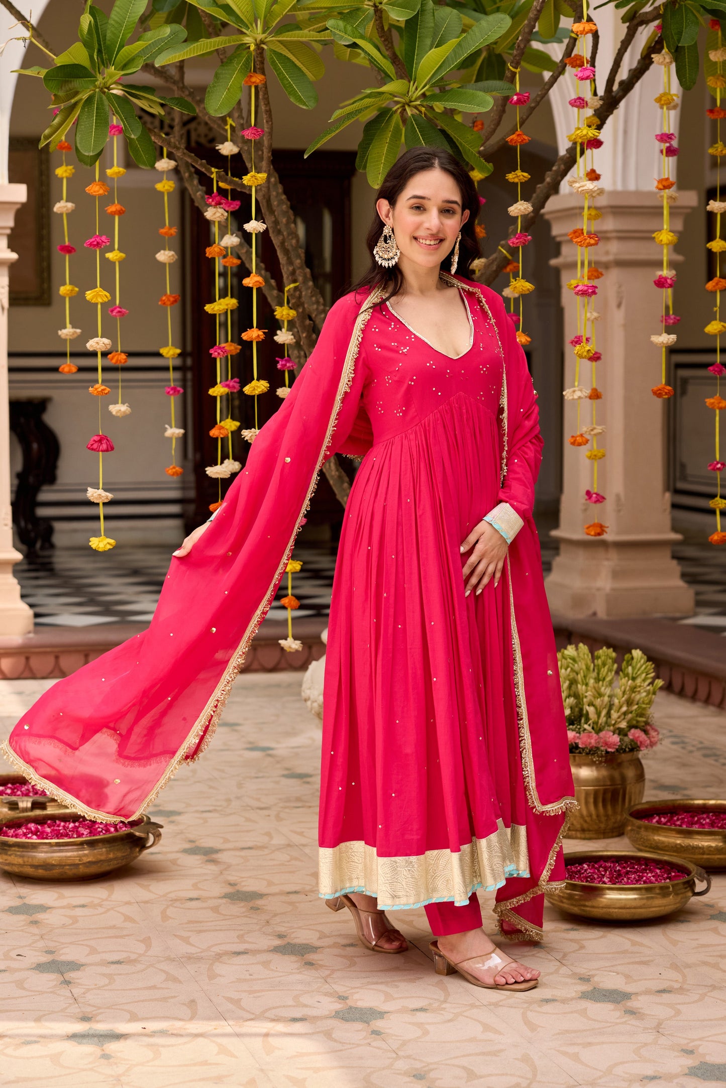 Raspberry Pink Anarkali Suit Set