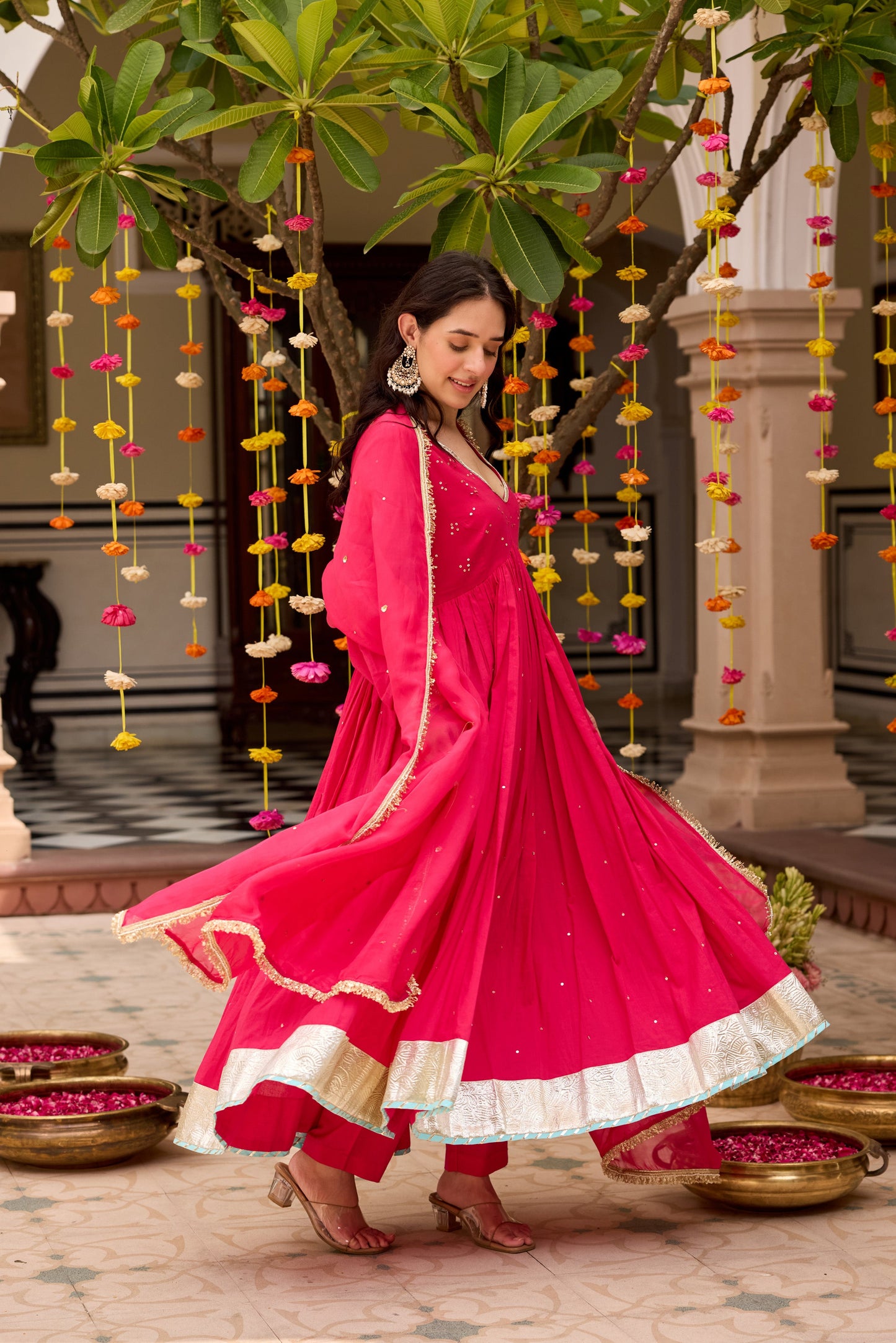 Raspberry Pink Anarkali Suit Set