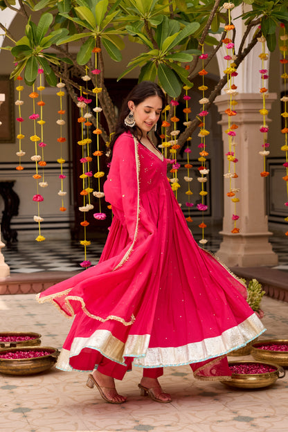 Raspberry Pink Anarkali Suit Set