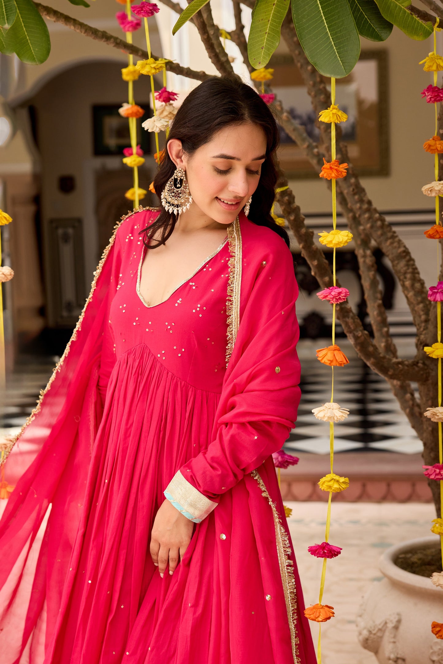 Raspberry Pink Anarkali Suit Set