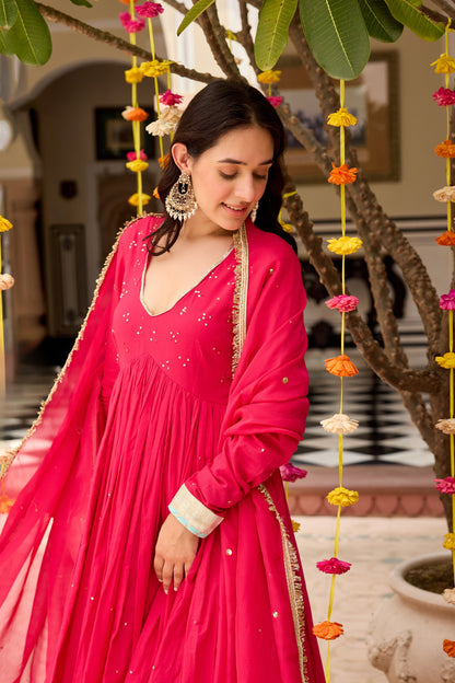 Raspberry Pink Anarkali Suit Set