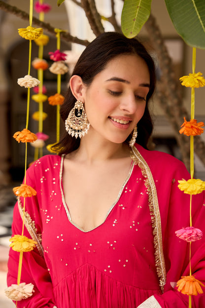 Raspberry Pink Anarkali Suit Set