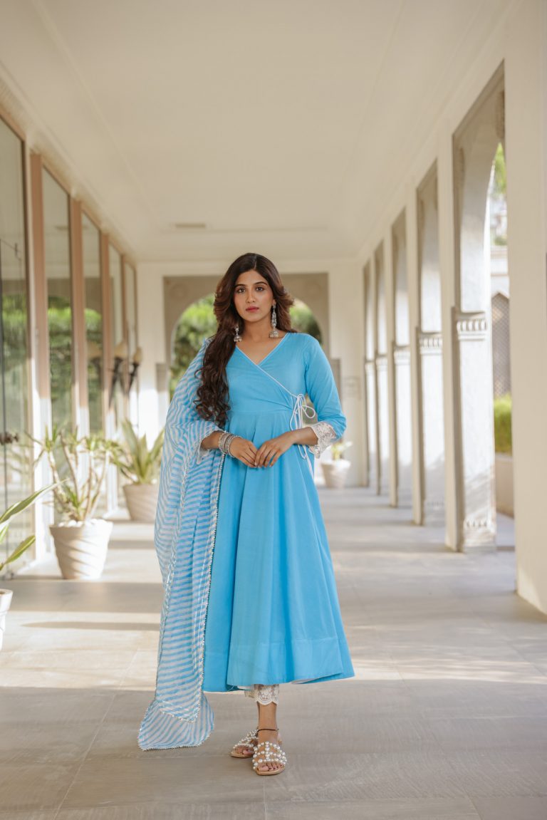 Aqua Blue Leheriya Suit Set