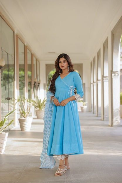 Aqua Blue Leheriya Suit Set
