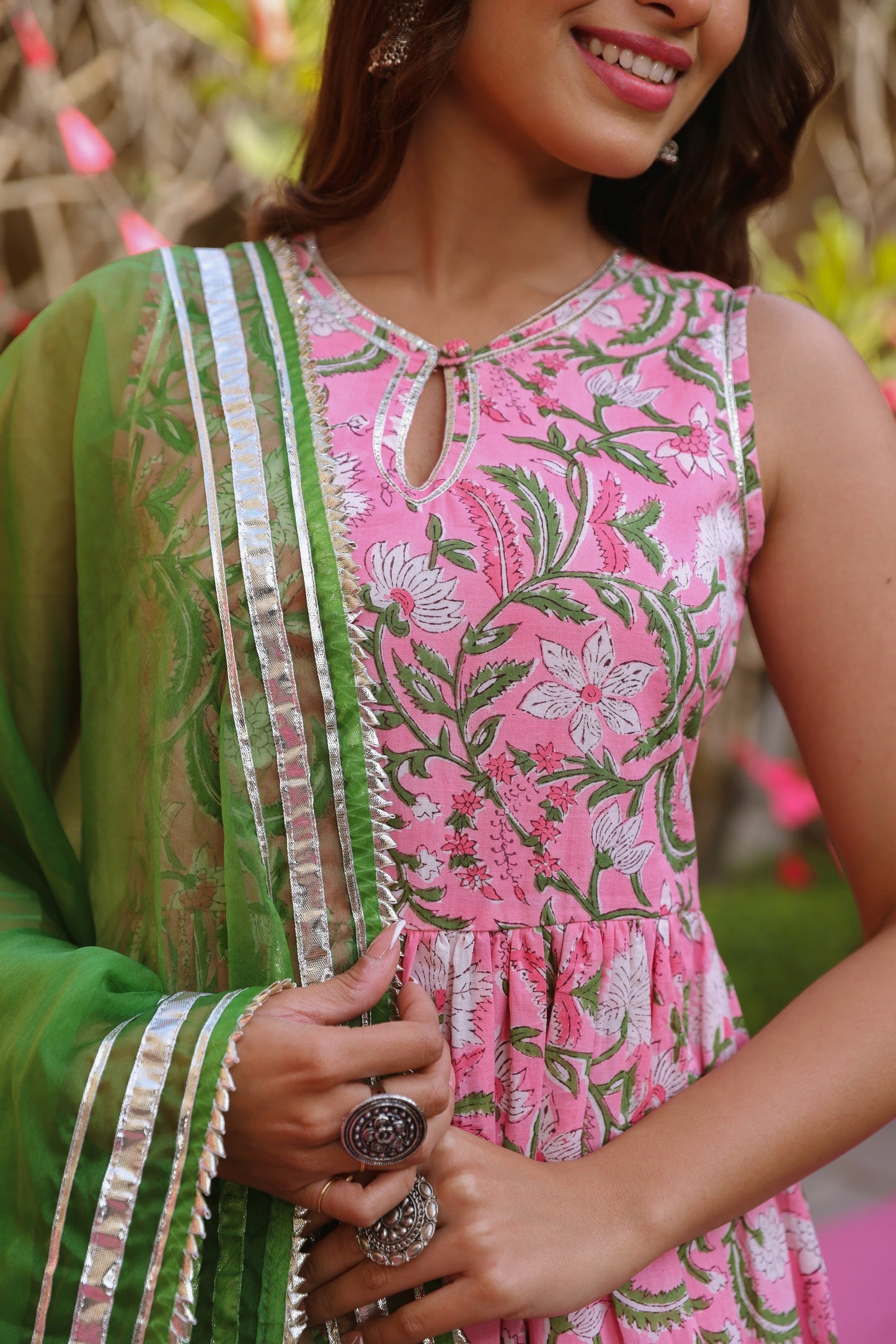 Rose Pink Handblock Gota Sharara Set