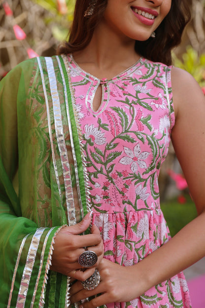 Rose Pink Handblock Gota Sharara Set