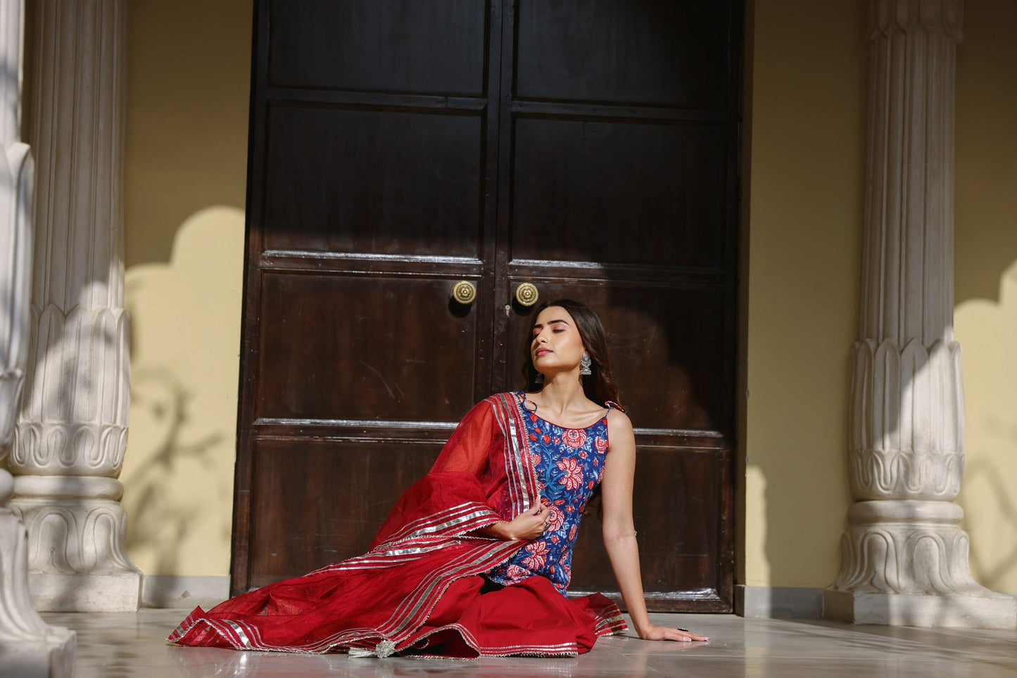 Sapphire Blue & Maroon Sharara Set