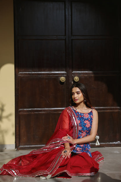 Sapphire Blue & Maroon Sharara Set