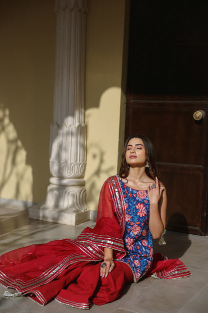 Sapphire Blue & Maroon Sharara Set