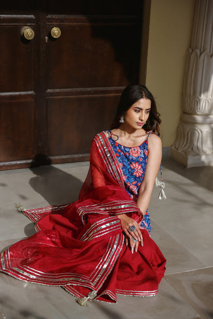 Sapphire Blue & Maroon Sharara Set