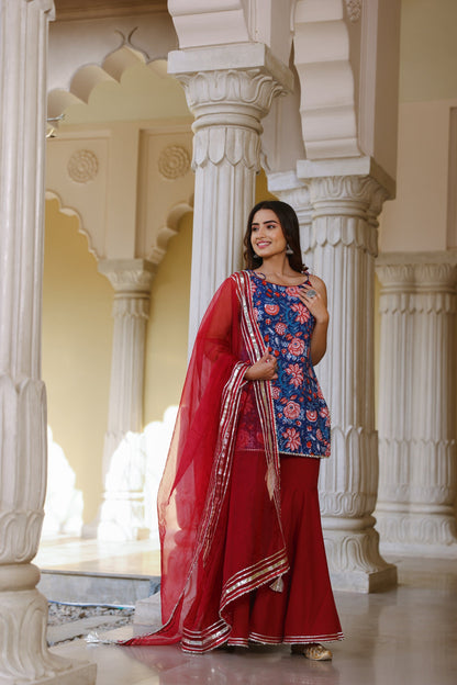 Sapphire Blue & Maroon Sharara Set