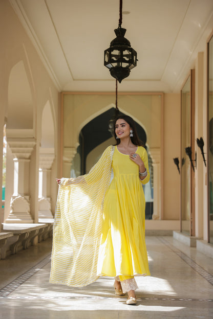 Yellow Daffodil Leheriya Suit Set