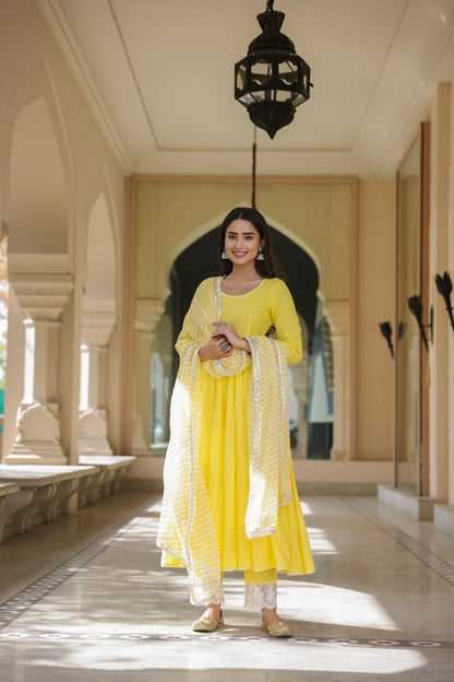 Yellow Daffodil Leheriya Suit Set