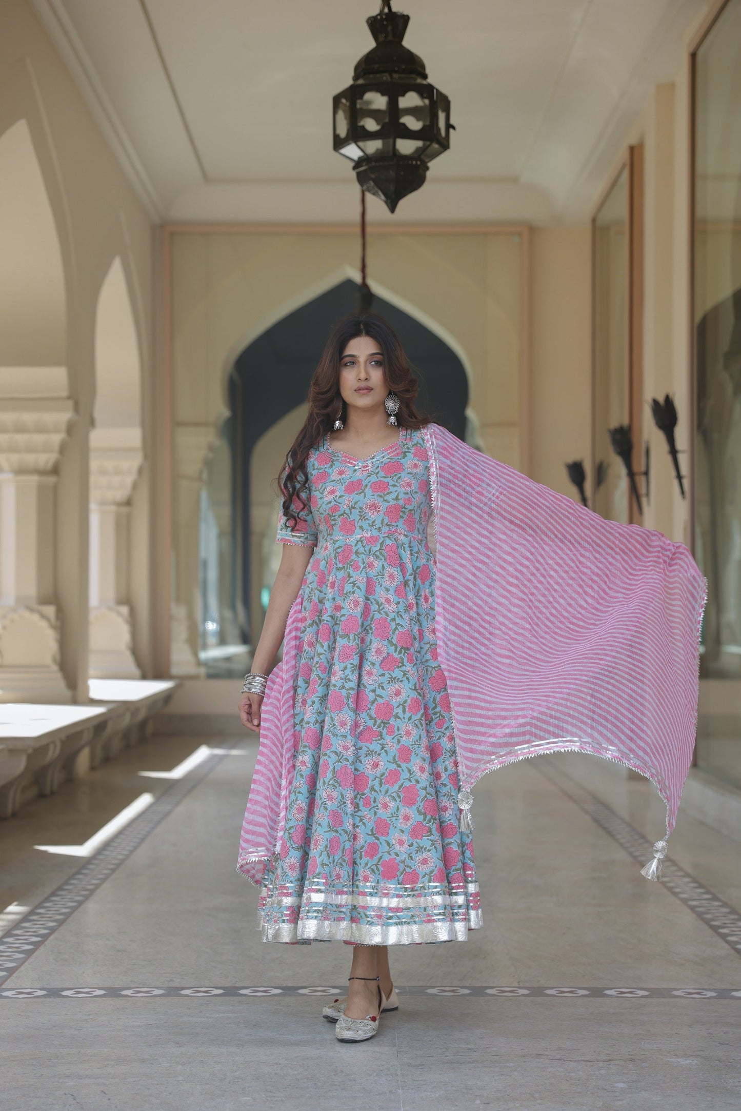 Artic Blue Gota Leheriya Suit Set