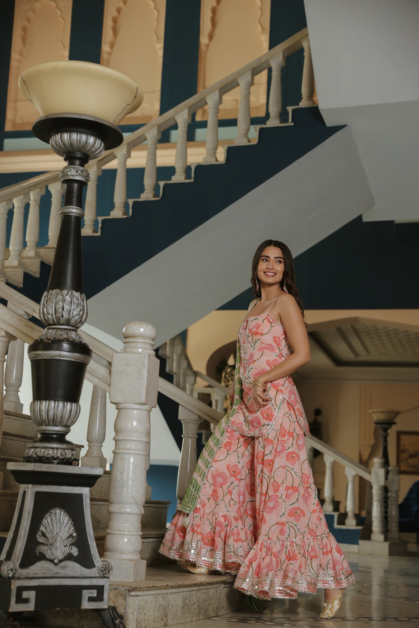 Ballet Peach Leheriya Sharara Set