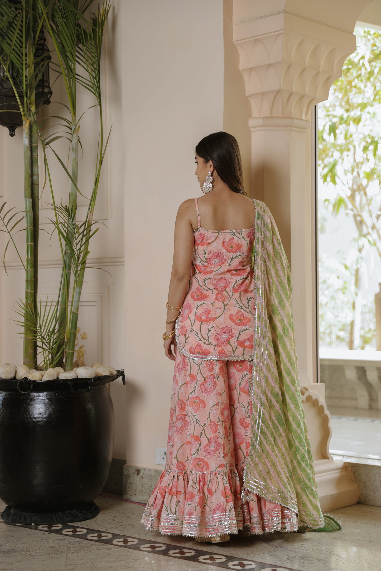 Ballet Peach Leheriya Sharara Set