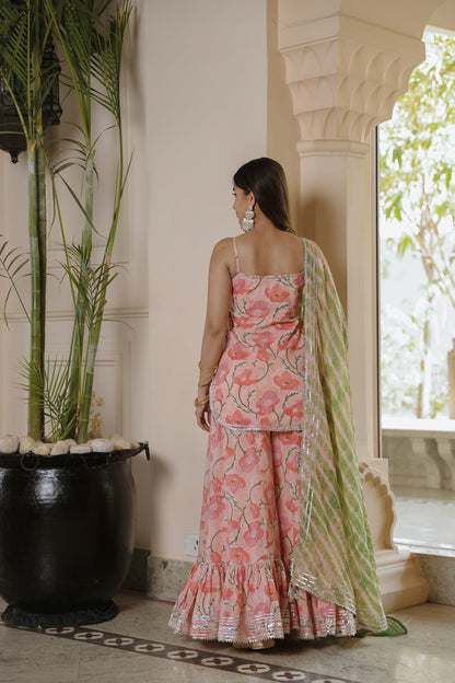 Ballet Peach Leheriya Sharara Set