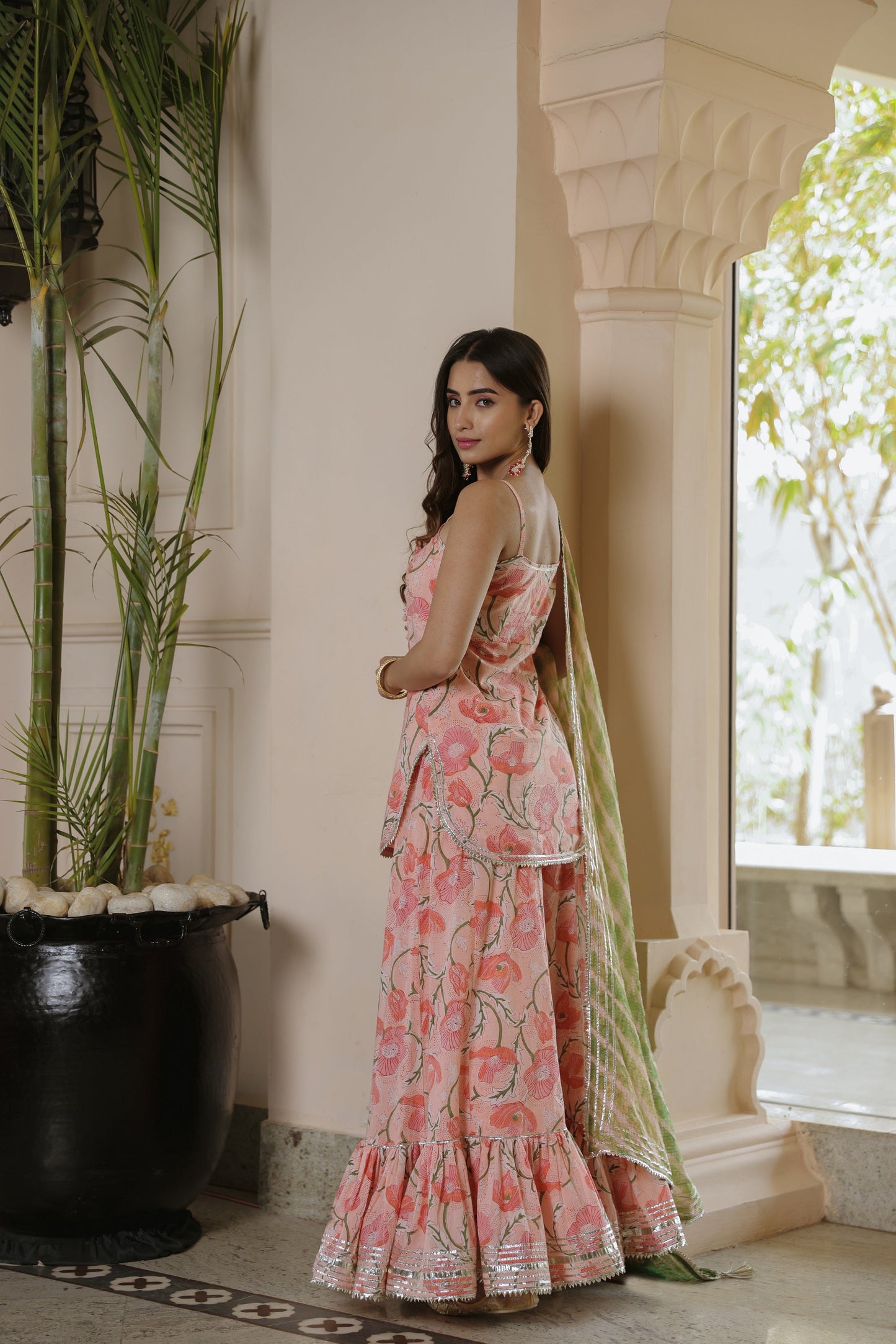 Ballet Peach Leheriya Sharara Set