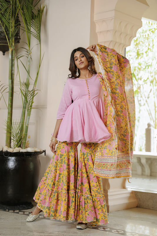 Lemonade Pink Gota Sharara Set