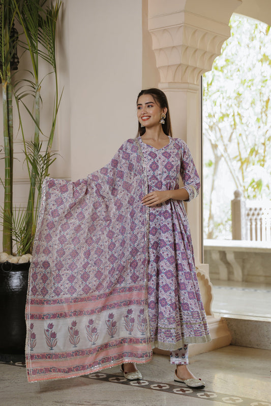 Orchid Handblock Gota Suit Set
