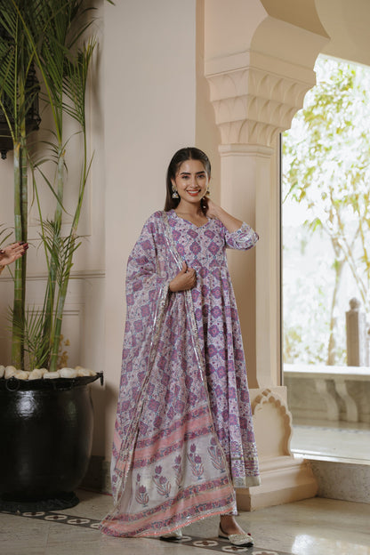 Orchid Handblock Gota Suit Set