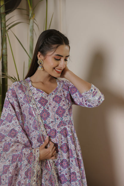 Orchid Handblock Gota Suit Set