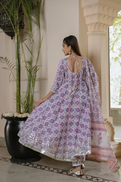 Orchid Handblock Gota Suit Set
