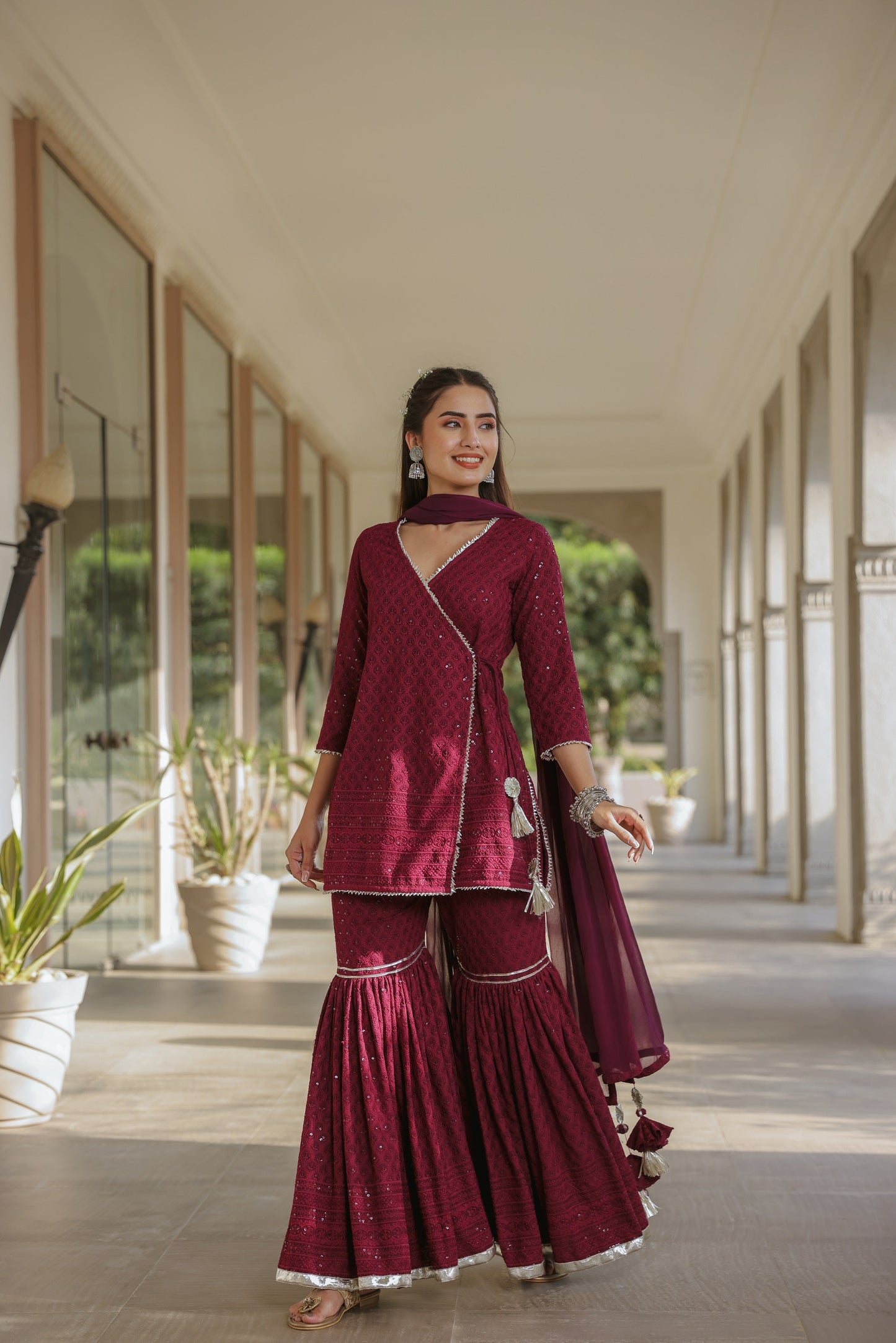 Sangria Embroidered Sharara Set