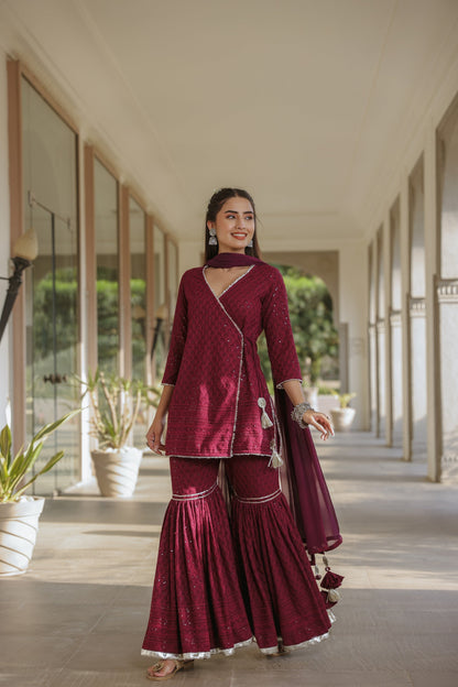Sangria Embroidered Sharara Set