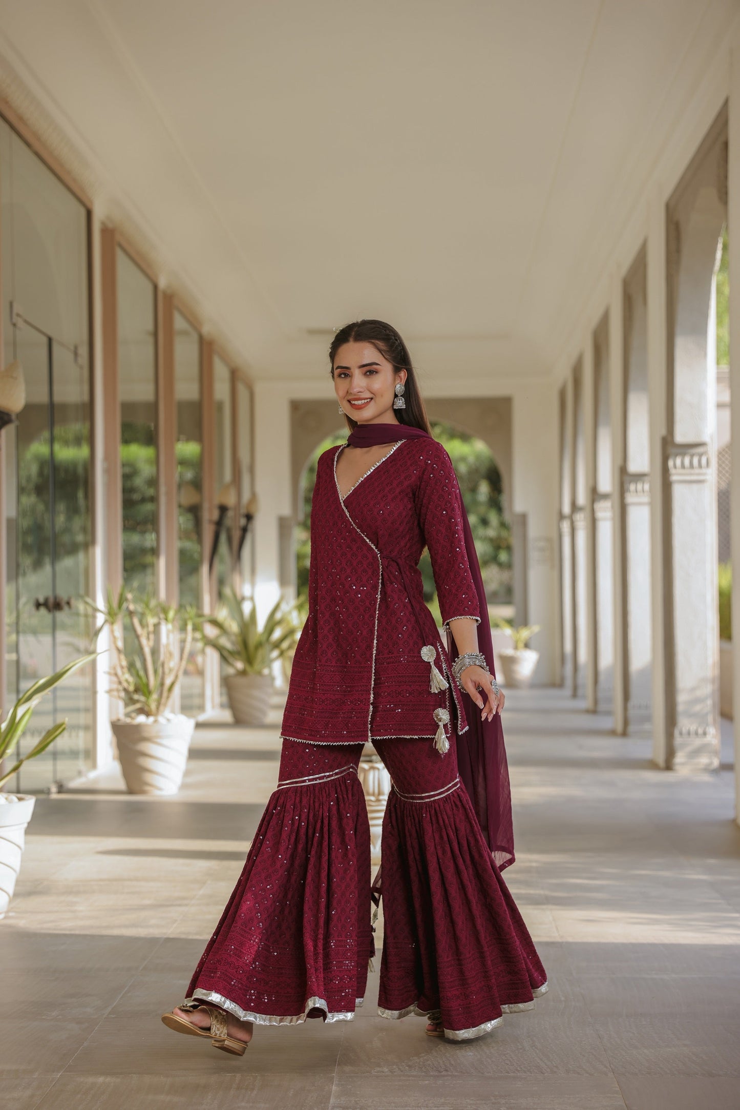 Sangria Embroidered Sharara Set