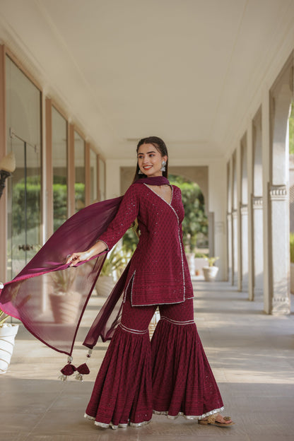 Sangria Embroidered Sharara Set