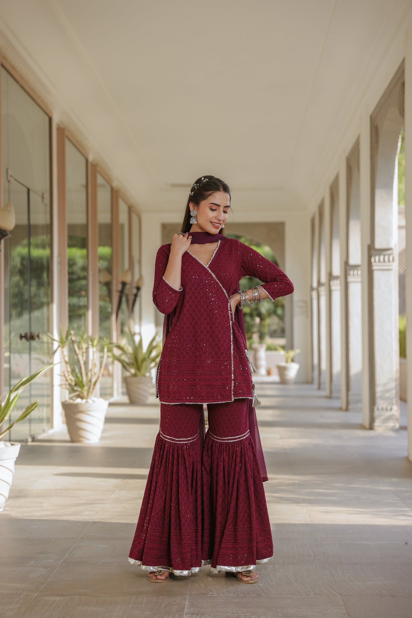 Sangria Embroidered Sharara Set