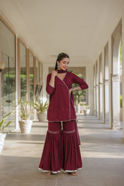 Sangria Embroidered Sharara Set
