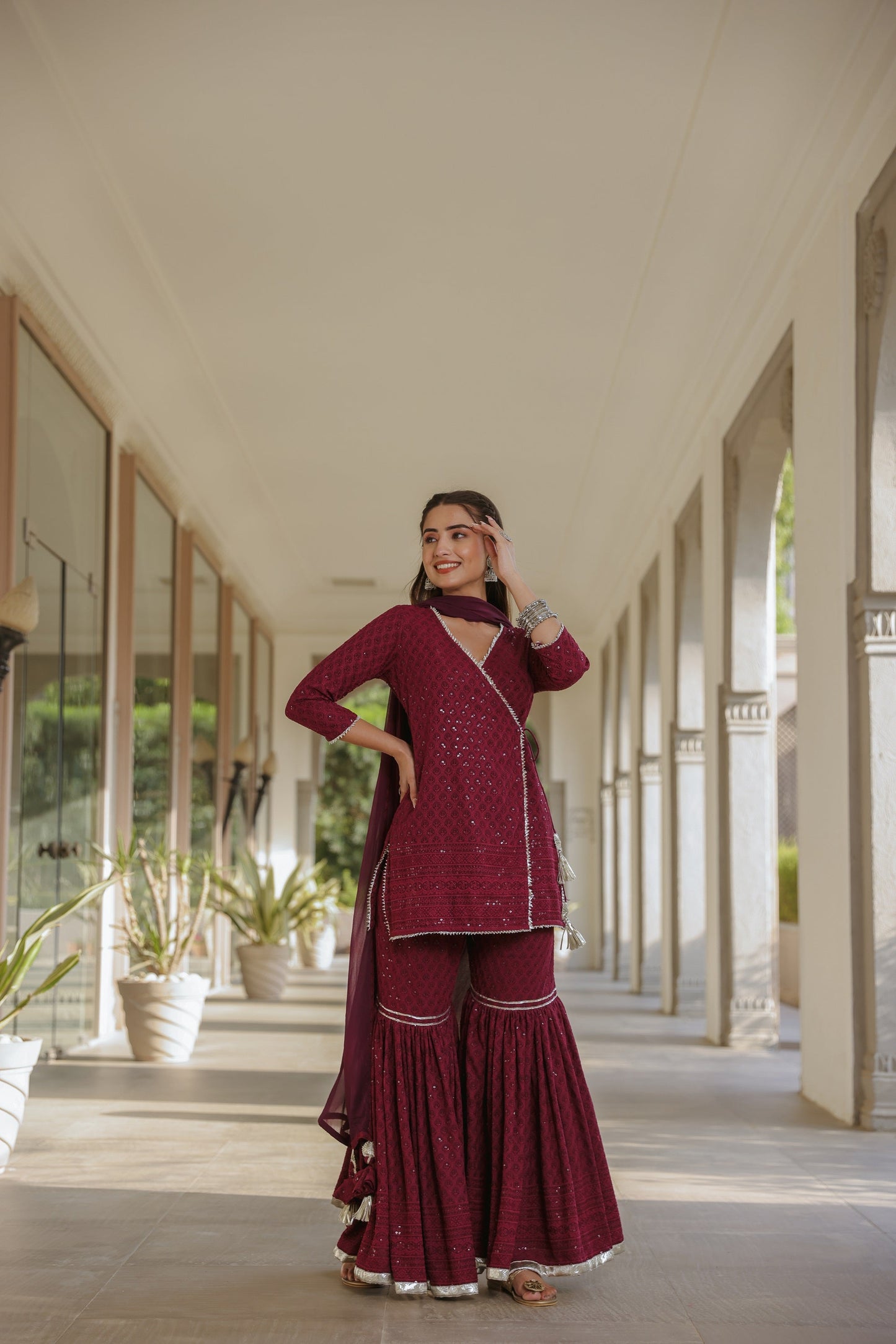 Sangria Embroidered Sharara Set