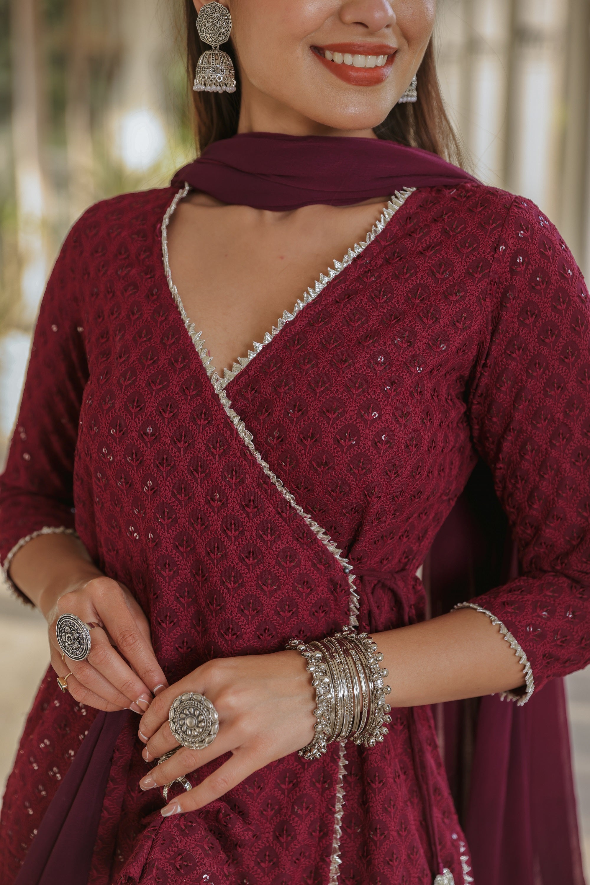 Sangria Embroidered Sharara Set
