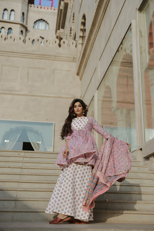 Berry Pink Handblock Sharara Set