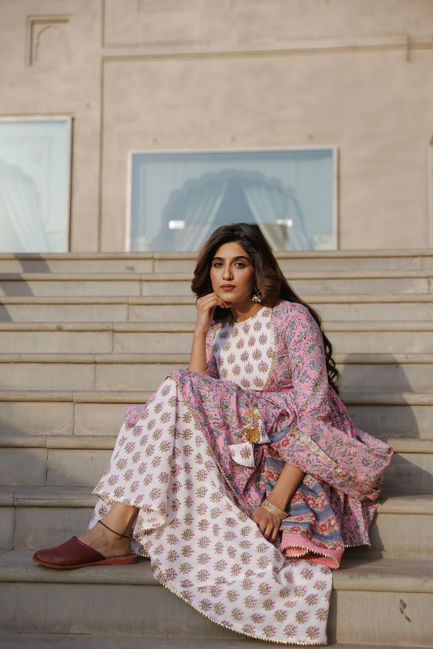 Berry Pink Handblock Sharara Set