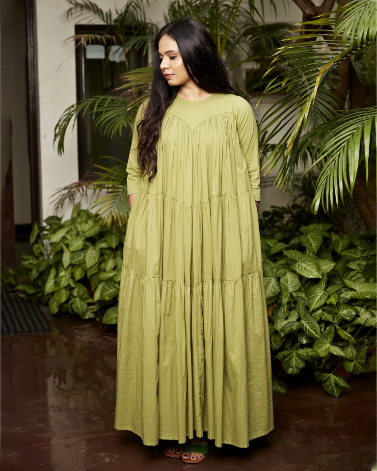 Light Olive Green Layered Dress